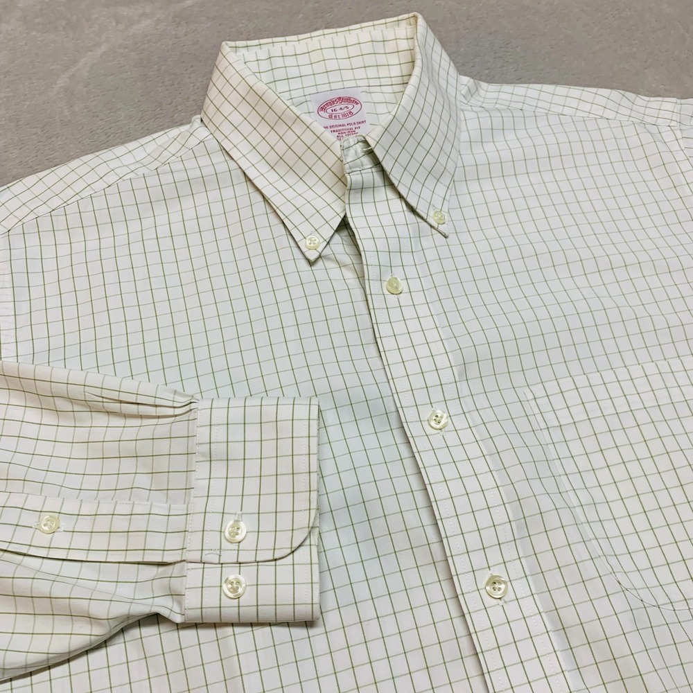 Brooks Brothers Mens 16 4/5 Non Iron Cotton Original Dress Shirt Green Plaid
